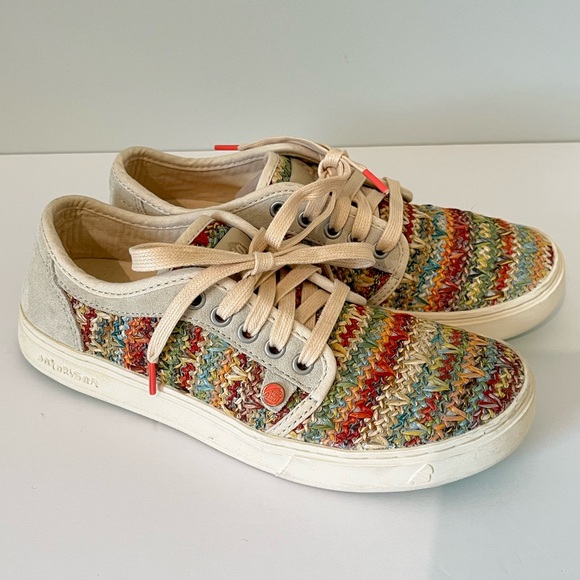 Satorisan Heisei Fantasia Raffia Woven Canvas Suede Leather Tennis Sneakers 39 8 - Picture 1 of 17